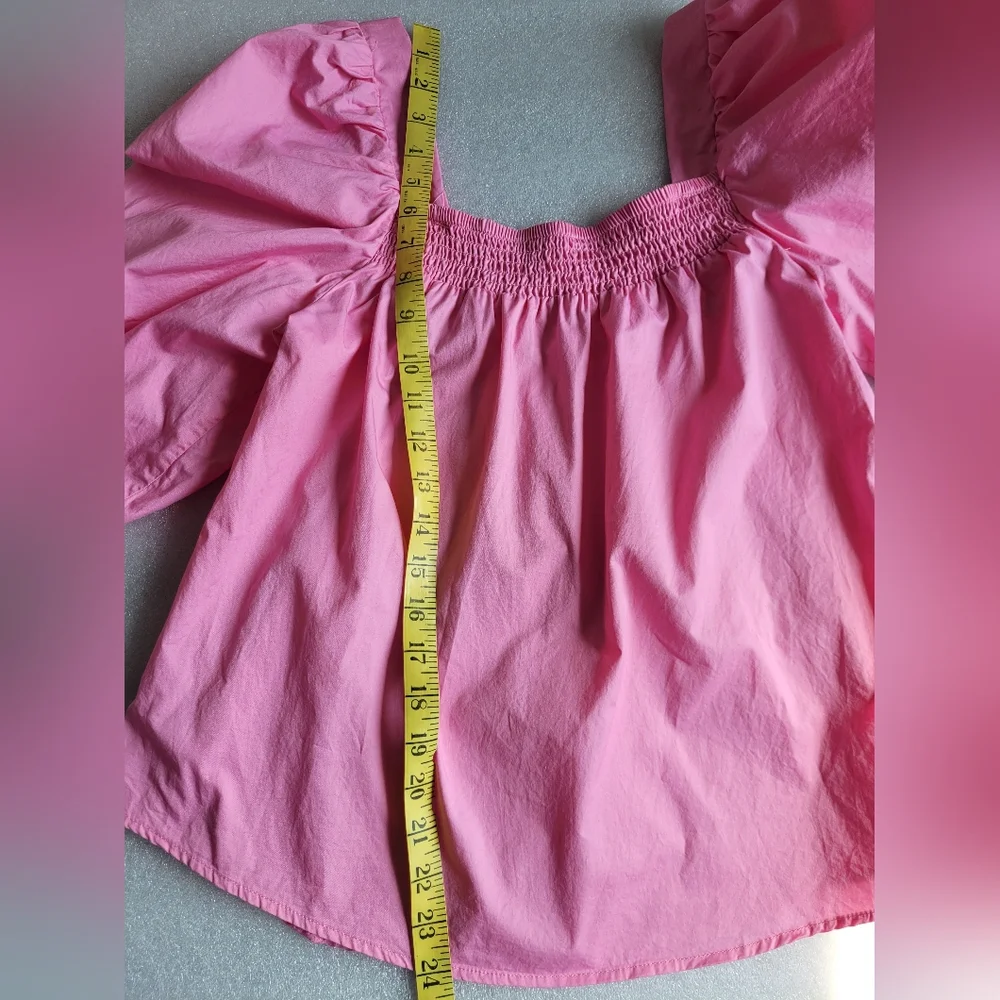 Smocked Peasant Blouse With Puff Sleeves Cotton Pink Small Cottagecore - Picture 13 of 14